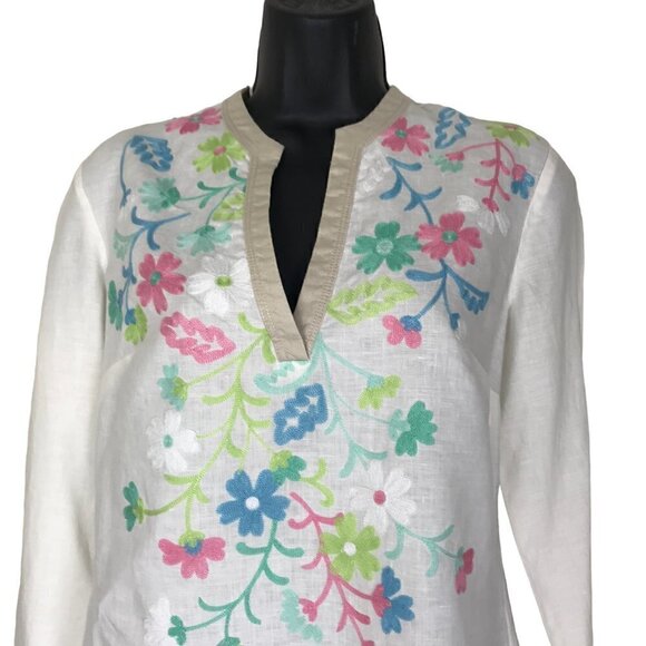 NWOT  Sigrid Olsen 100% Linen  Embroidered Floral Blouse Size XS - Picture 3 of 7